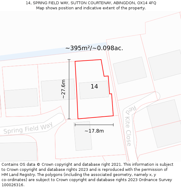14, SPRING FIELD WAY, SUTTON COURTENAY, ABINGDON, OX14 4FQ: Plot and title map