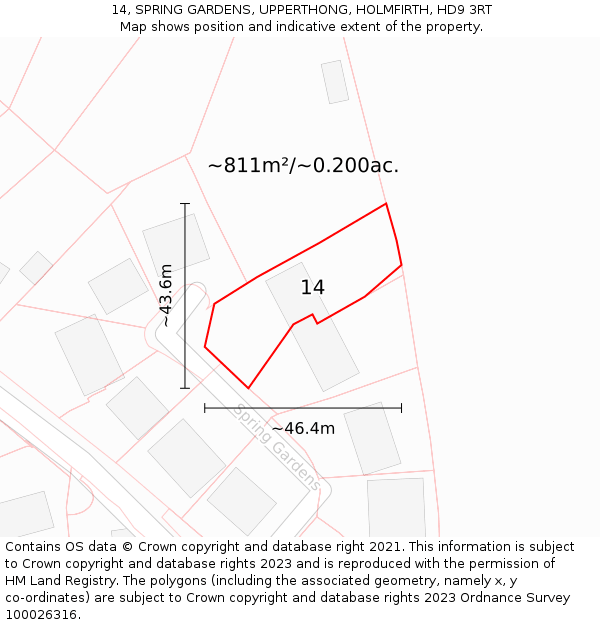 14, SPRING GARDENS, UPPERTHONG, HOLMFIRTH, HD9 3RT: Plot and title map