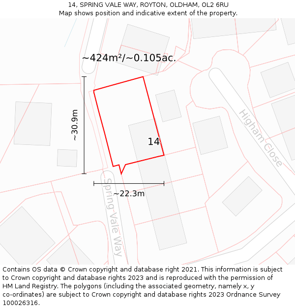 14, SPRING VALE WAY, ROYTON, OLDHAM, OL2 6RU: Plot and title map