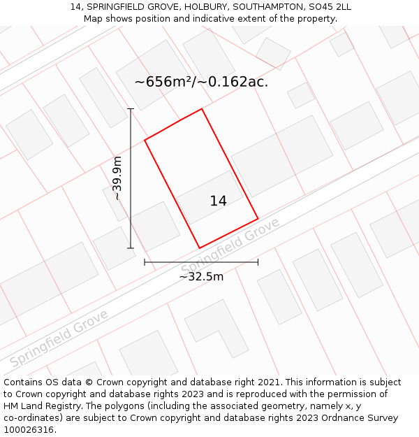 14, SPRINGFIELD GROVE, HOLBURY, SOUTHAMPTON, SO45 2LL: Plot and title map