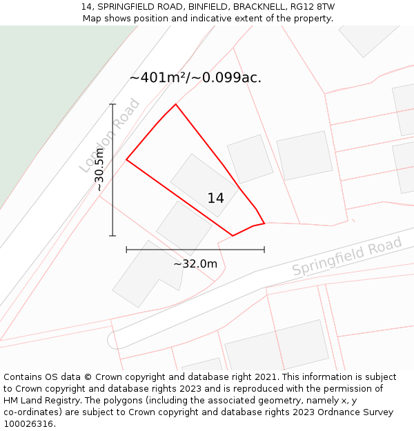 14, SPRINGFIELD ROAD, BINFIELD, BRACKNELL, RG12 8TW: Plot and title map