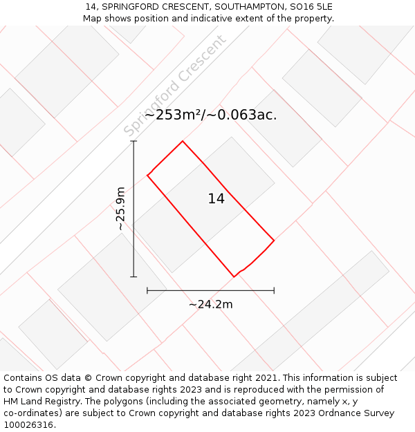 14, SPRINGFORD CRESCENT, SOUTHAMPTON, SO16 5LE: Plot and title map