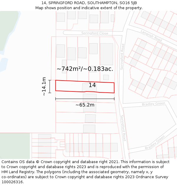 14, SPRINGFORD ROAD, SOUTHAMPTON, SO16 5JB: Plot and title map