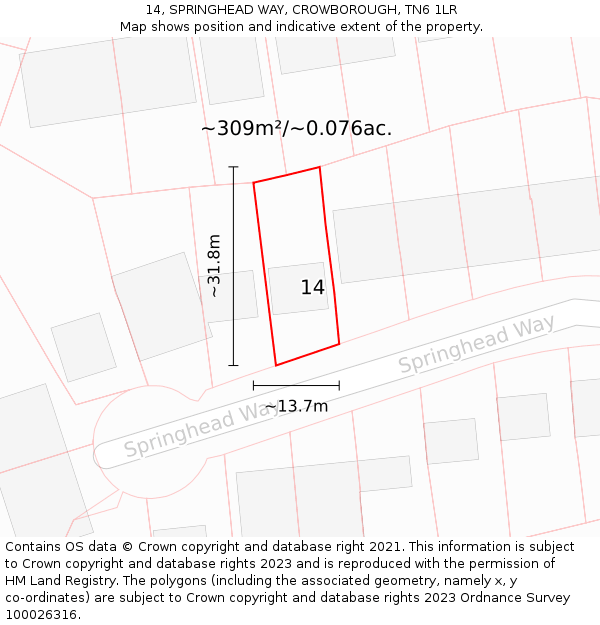 14, SPRINGHEAD WAY, CROWBOROUGH, TN6 1LR: Plot and title map