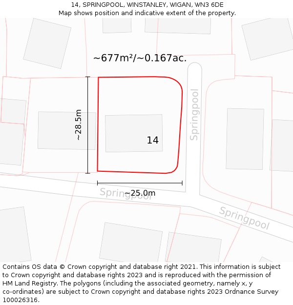14, SPRINGPOOL, WINSTANLEY, WIGAN, WN3 6DE: Plot and title map