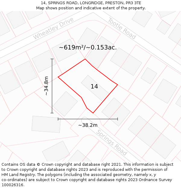 14, SPRINGS ROAD, LONGRIDGE, PRESTON, PR3 3TE: Plot and title map