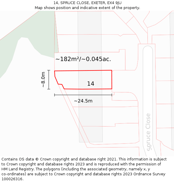 14, SPRUCE CLOSE, EXETER, EX4 9JU: Plot and title map