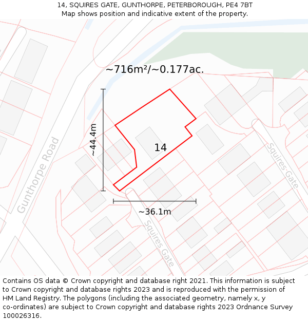 14, SQUIRES GATE, GUNTHORPE, PETERBOROUGH, PE4 7BT: Plot and title map