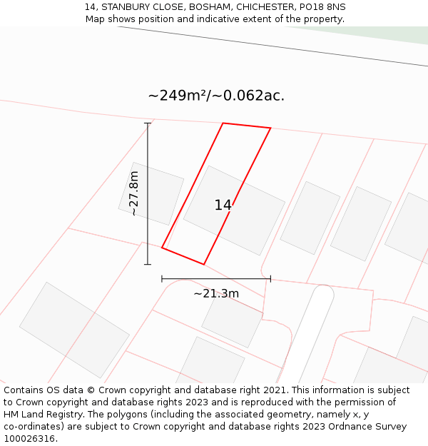 14, STANBURY CLOSE, BOSHAM, CHICHESTER, PO18 8NS: Plot and title map