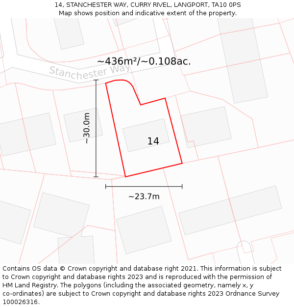 14, STANCHESTER WAY, CURRY RIVEL, LANGPORT, TA10 0PS: Plot and title map