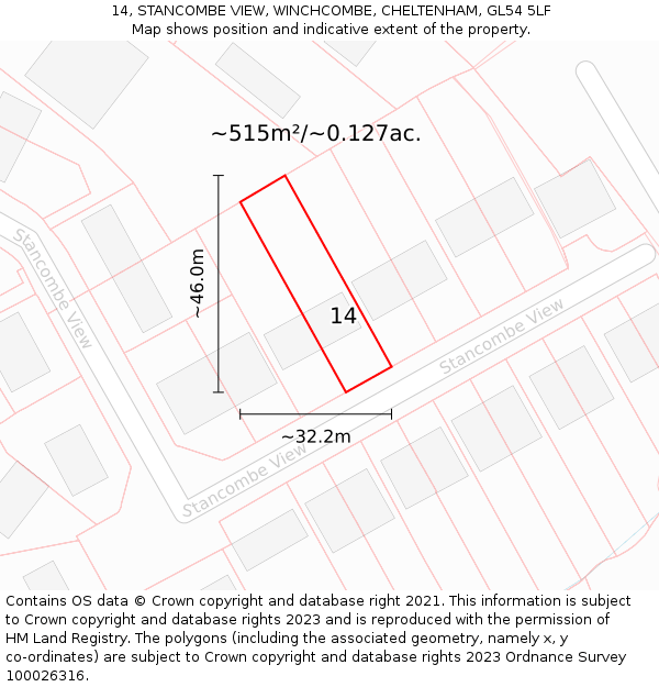 14, STANCOMBE VIEW, WINCHCOMBE, CHELTENHAM, GL54 5LF: Plot and title map
