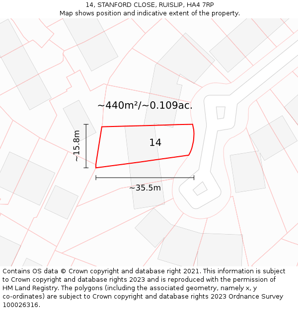 14, STANFORD CLOSE, RUISLIP, HA4 7RP: Plot and title map