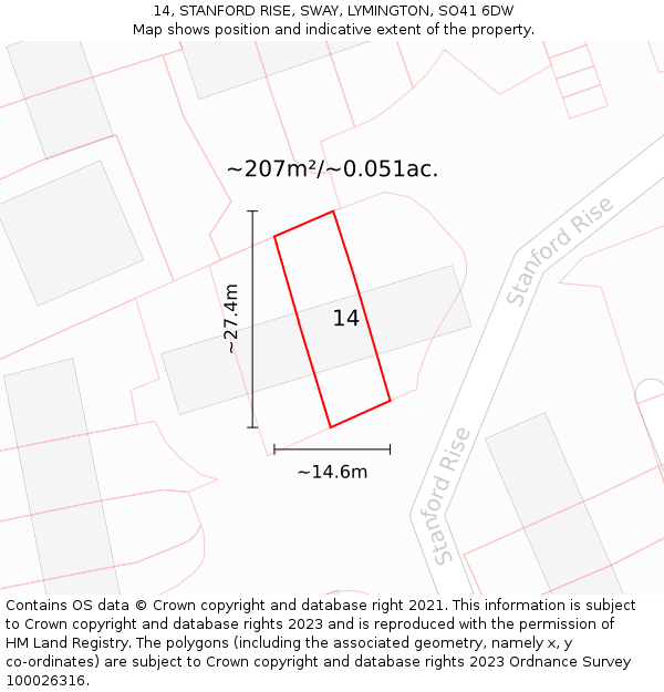14, STANFORD RISE, SWAY, LYMINGTON, SO41 6DW: Plot and title map