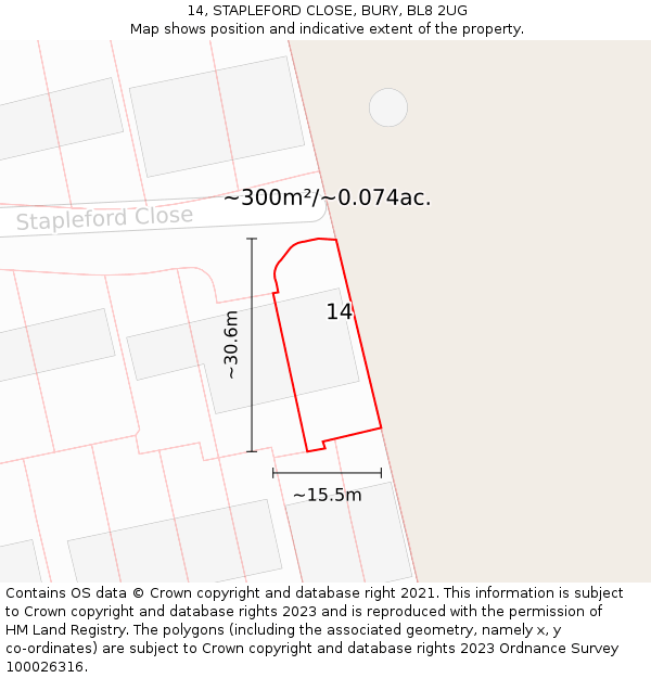 14, STAPLEFORD CLOSE, BURY, BL8 2UG: Plot and title map