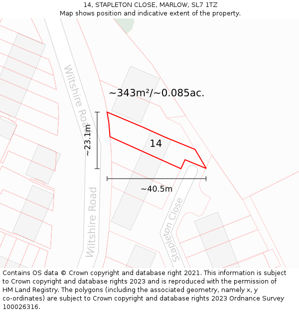 14, STAPLETON CLOSE, MARLOW, SL7 1TZ: Plot and title map