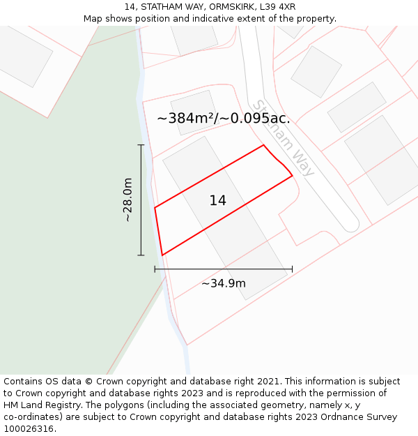 14, STATHAM WAY, ORMSKIRK, L39 4XR: Plot and title map