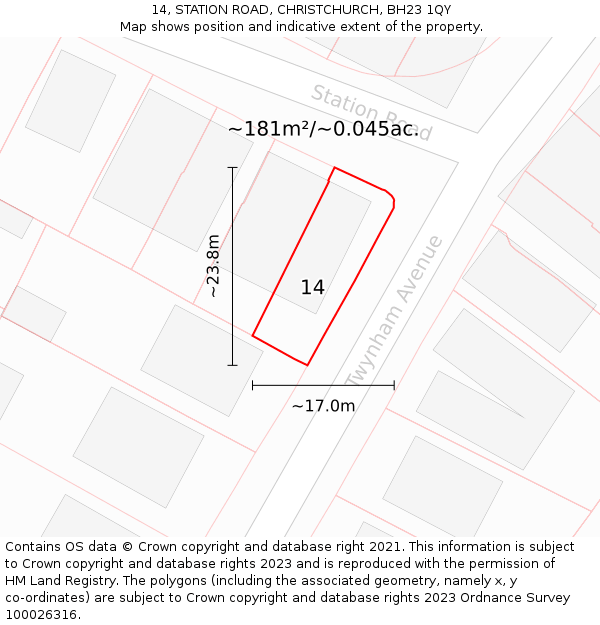 14, STATION ROAD, CHRISTCHURCH, BH23 1QY: Plot and title map