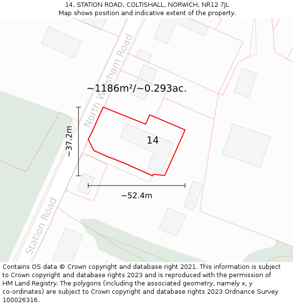 14, STATION ROAD, COLTISHALL, NORWICH, NR12 7JL: Plot and title map
