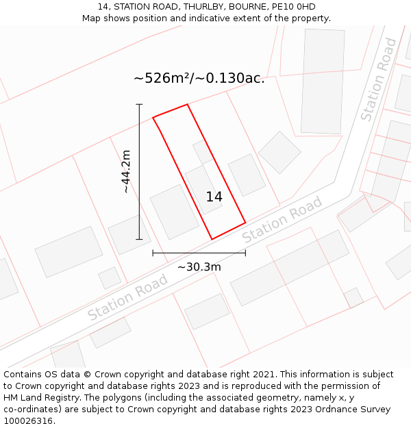 14, STATION ROAD, THURLBY, BOURNE, PE10 0HD: Plot and title map