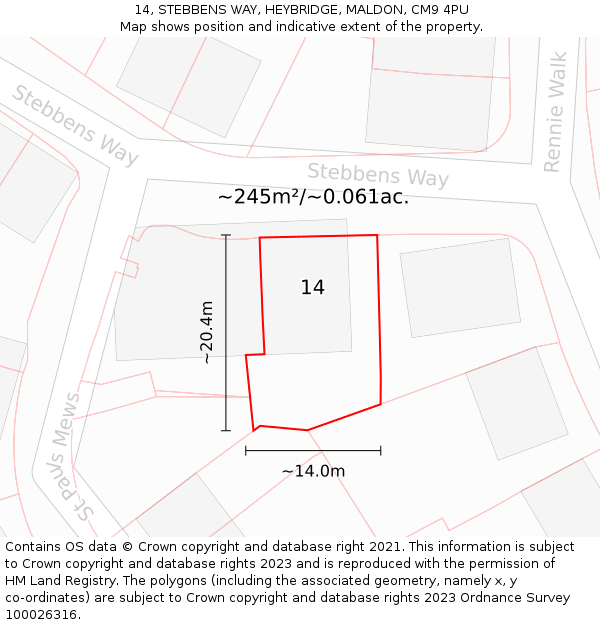 14, STEBBENS WAY, HEYBRIDGE, MALDON, CM9 4PU: Plot and title map