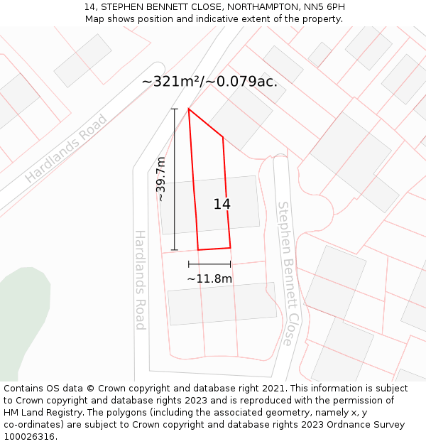 14, STEPHEN BENNETT CLOSE, NORTHAMPTON, NN5 6PH: Plot and title map