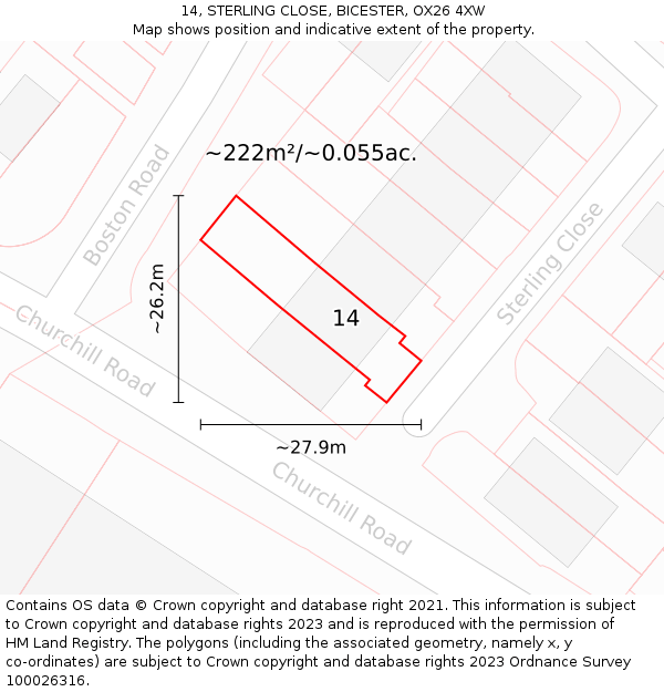 14, STERLING CLOSE, BICESTER, OX26 4XW: Plot and title map