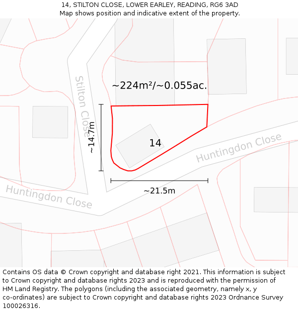 14, STILTON CLOSE, LOWER EARLEY, READING, RG6 3AD: Plot and title map