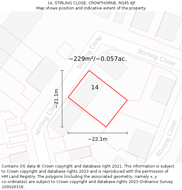 14, STIRLING CLOSE, CROWTHORNE, RG45 6JF: Plot and title map