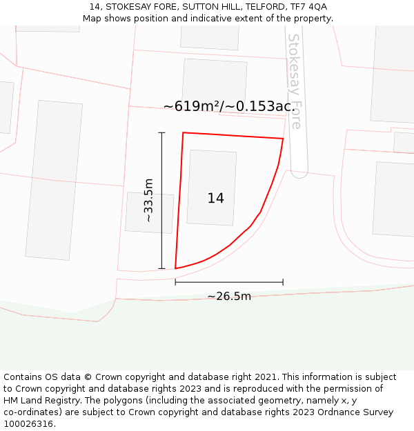 14, STOKESAY FORE, SUTTON HILL, TELFORD, TF7 4QA: Plot and title map