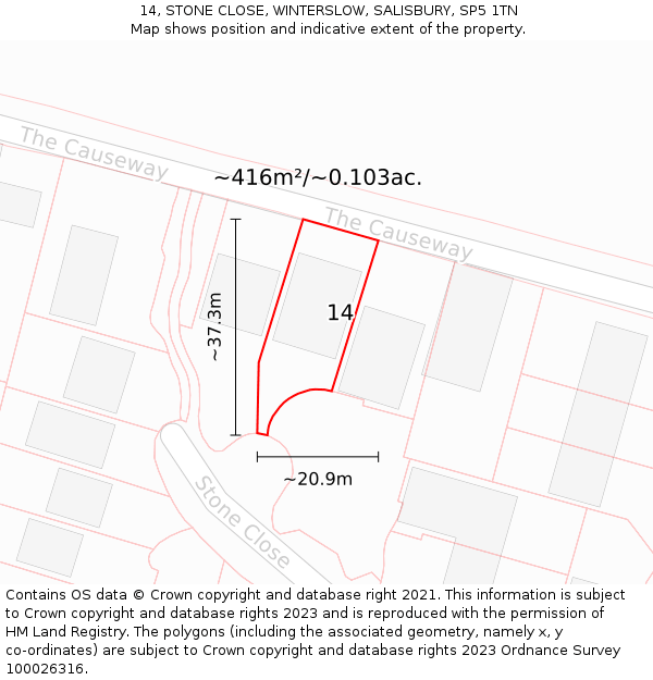 14, STONE CLOSE, WINTERSLOW, SALISBURY, SP5 1TN: Plot and title map