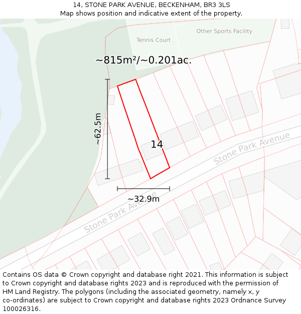 14, STONE PARK AVENUE, BECKENHAM, BR3 3LS: Plot and title map