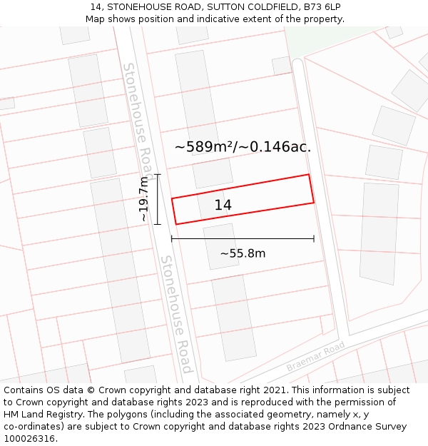 14, STONEHOUSE ROAD, SUTTON COLDFIELD, B73 6LP: Plot and title map