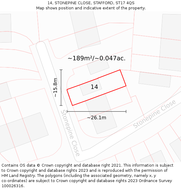 14, STONEPINE CLOSE, STAFFORD, ST17 4QS: Plot and title map