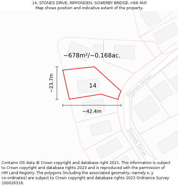 14, STONES DRIVE, RIPPONDEN, SOWERBY BRIDGE, HX6 4NY: Plot and title map