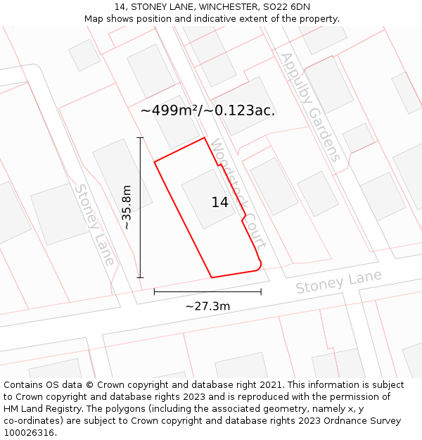 14, STONEY LANE, WINCHESTER, SO22 6DN: Plot and title map