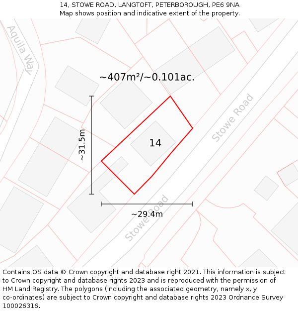 14, STOWE ROAD, LANGTOFT, PETERBOROUGH, PE6 9NA: Plot and title map