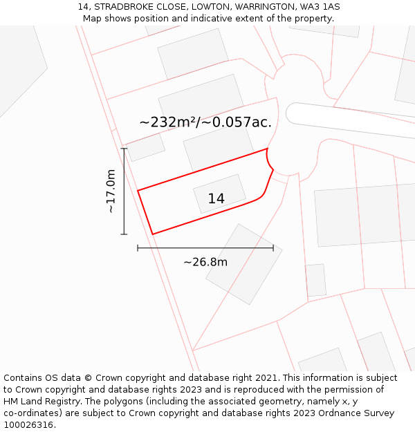 14, STRADBROKE CLOSE, LOWTON, WARRINGTON, WA3 1AS: Plot and title map