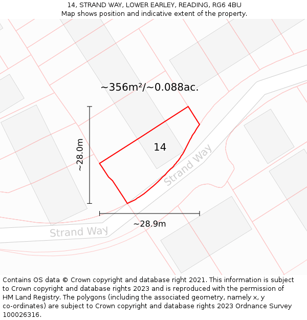 14, STRAND WAY, LOWER EARLEY, READING, RG6 4BU: Plot and title map