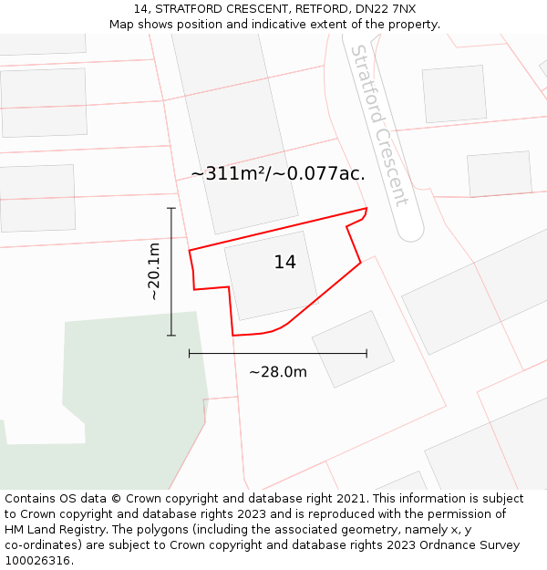14, STRATFORD CRESCENT, RETFORD, DN22 7NX: Plot and title map