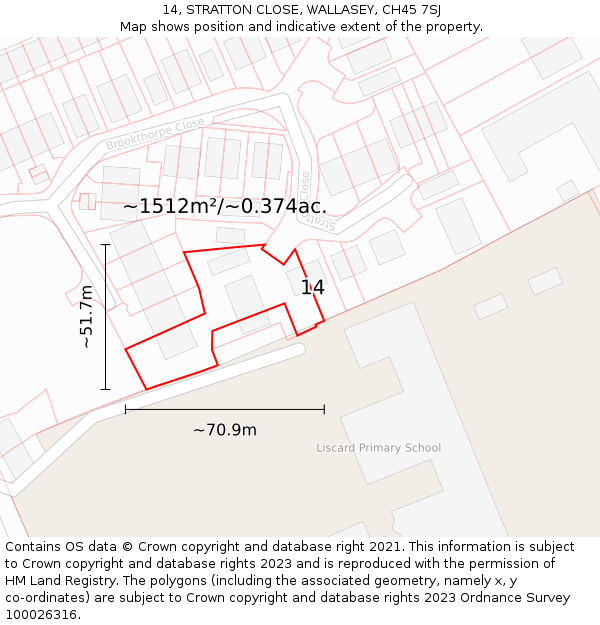 14, STRATTON CLOSE, WALLASEY, CH45 7SJ: Plot and title map