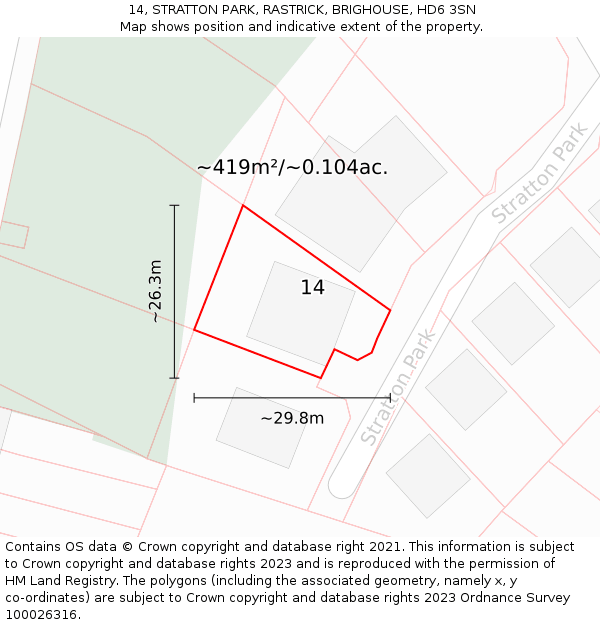 14, STRATTON PARK, RASTRICK, BRIGHOUSE, HD6 3SN: Plot and title map