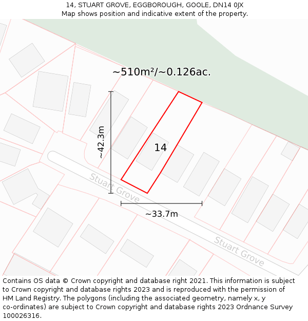 14, STUART GROVE, EGGBOROUGH, GOOLE, DN14 0JX: Plot and title map