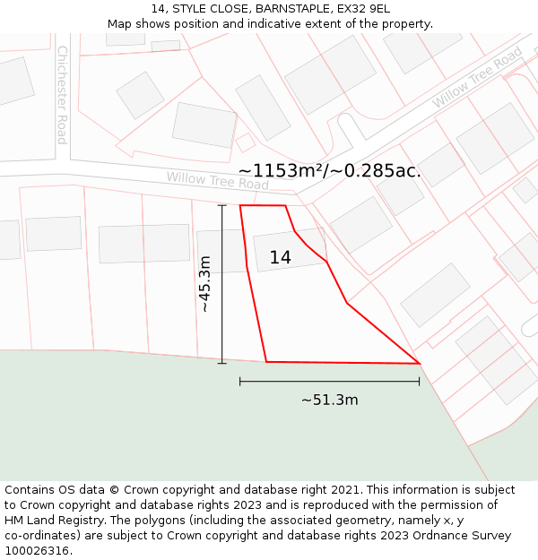 14, STYLE CLOSE, BARNSTAPLE, EX32 9EL: Plot and title map