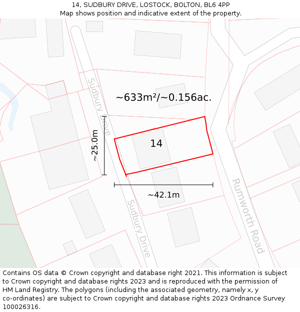 14, SUDBURY DRIVE, LOSTOCK, BOLTON, BL6 4PP: Plot and title map