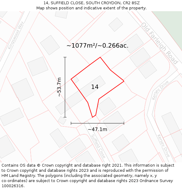 14, SUFFIELD CLOSE, SOUTH CROYDON, CR2 8SZ: Plot and title map