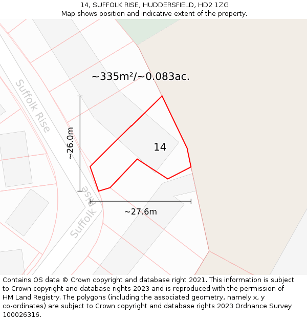 14, SUFFOLK RISE, HUDDERSFIELD, HD2 1ZG: Plot and title map