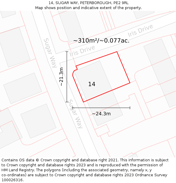 14, SUGAR WAY, PETERBOROUGH, PE2 9RL: Plot and title map
