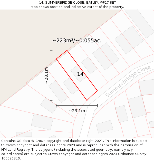 14, SUMMERBRIDGE CLOSE, BATLEY, WF17 8ET: Plot and title map