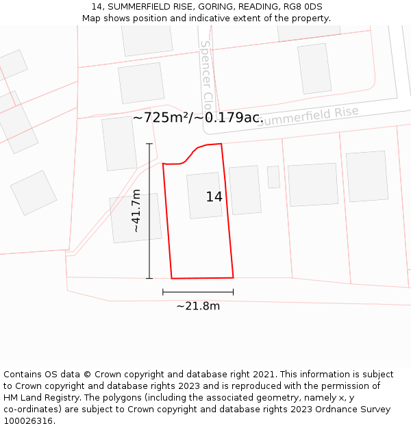 14, SUMMERFIELD RISE, GORING, READING, RG8 0DS: Plot and title map