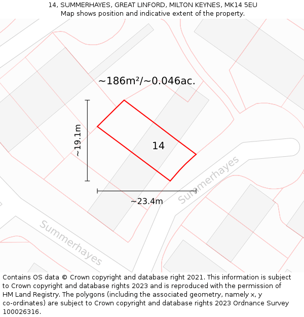 14, SUMMERHAYES, GREAT LINFORD, MILTON KEYNES, MK14 5EU: Plot and title map